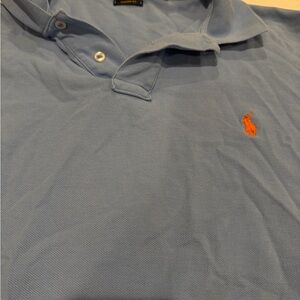 Polo by Ralph Lauren Men's Light Blue Polo Shirt with Orange Logo